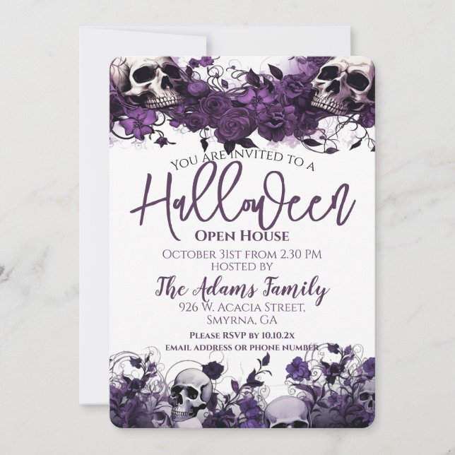 Purple Halloween Open House Party Invitation (Front)