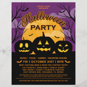 Purple Halloween Party Black Pumpkins Event Flyer