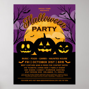 Purple Halloween Party Black Pumpkins Event Poster