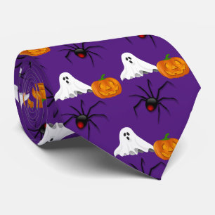 Purple Halloween Pattern Ghost Spider Pumpkin Tie
