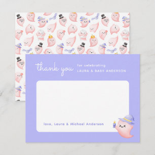 Purple Halloween Pink Ghost Baby Shower Thank You Card