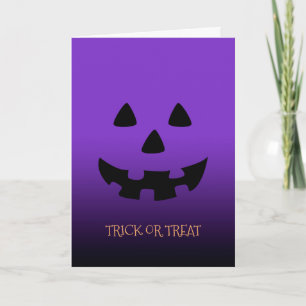 purple Halloween pumpkin face greeting card