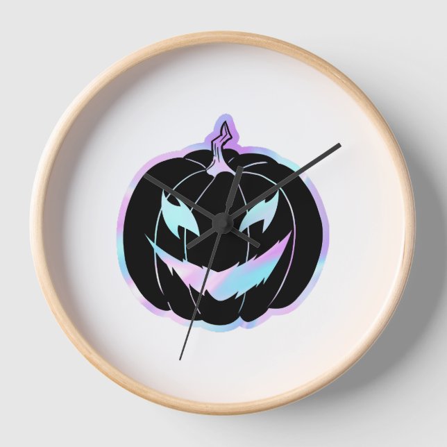 Purple Halloween Pumpkin, Halloween Costumes Clock (Front)