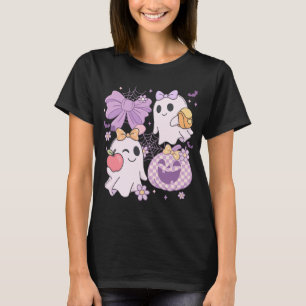 Purple Halloween Teacher Ghost Apple Pumpkin T-Shirt
