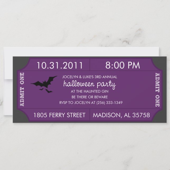 Purple Halloween Ticket Invitation (Front)