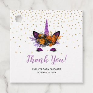 Purple Halloween Unicorn Baby Shower Thank You Favour Tags