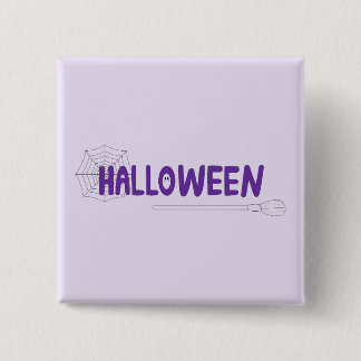 Purple Halloween Vibes with Whimsical Broom Design 15 Cm Square Badge