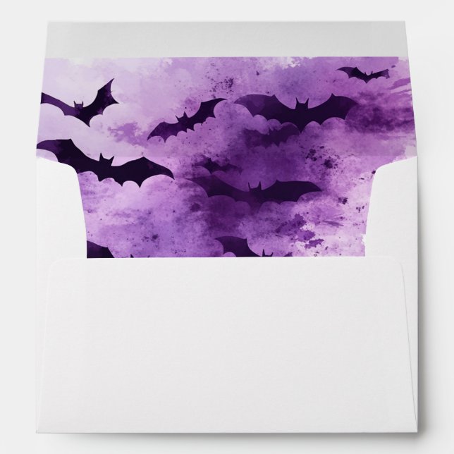 Purple Halloween Watercolor Splash with Bats Envelope (Back (Bottom))