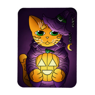 Purple Halloween Witch Cat Magnet