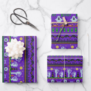 Purple Halloween wrap holiday gift Wrapping Paper Sheet