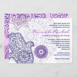 Purple HAMSA HAND of GOD Bat Mitzvah Invitation