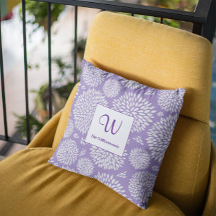 Purple Hand-drawn Flower pattern Monogram Cushion