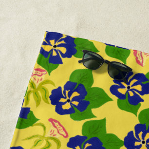 Purple Hand-Painted Pansy on Yellow Beach Towel