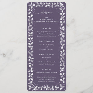 Purple Hand Printed Holly+Berries Christmas Menu