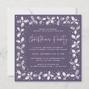 Purple Hand Printed Holly+Berries Christmas Party Invitation