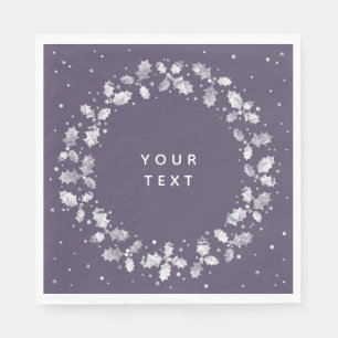 Purple Hand Printed Holly Wreath Christmas Paper Napkin