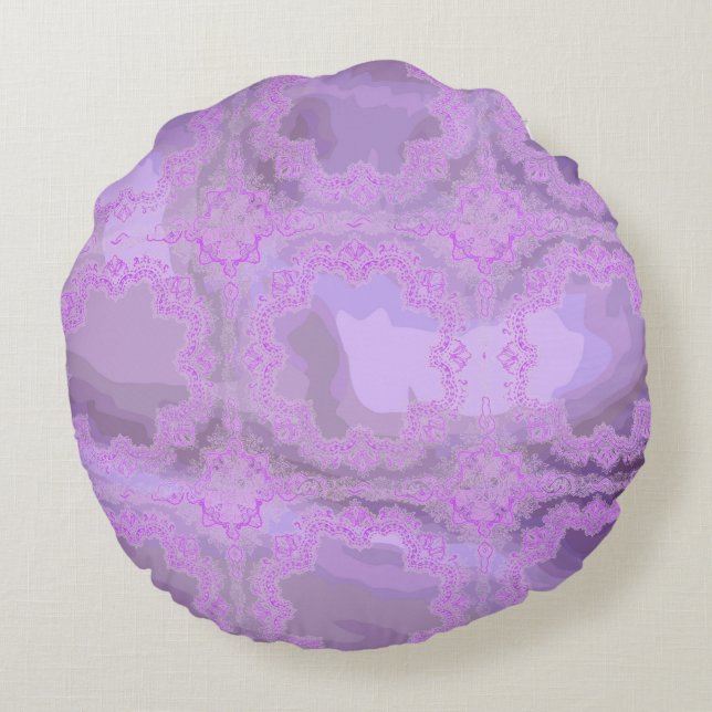 Purple Handkerchief Abstract Round Throw Pillow (Back)