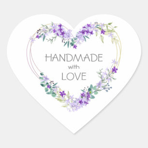 Purple Handmade with Love Quote Floral Heart Heart Sticker