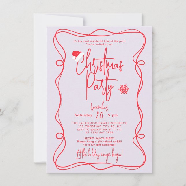 Purple Handwritten Christmas Party Invitation (Front)