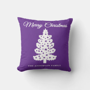 Purple Handwritten Script Christmas Tree Cushion