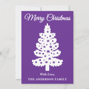 Purple Handwritten Script Christmas Tree Holiday Card