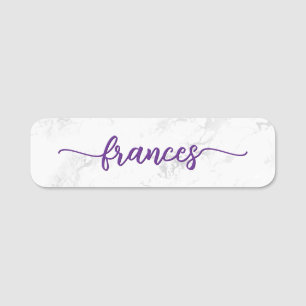 Purple Handwritten Script Faux Marble Name Tag