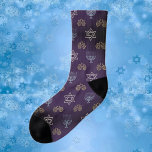 Purple Hanukkah menorah socks<br><div class="desc">.Celebrate eight days and eight nights of the Festival of Lights with Hanukkah cards and gifts. The festival of lights is here. Light the menorah, play with the dreidel and feast on latkes and sufganiyots. Celebrate the spirit of Hanukkah with friends, family and loved ones by wishing them Happy Hanukkah....</div>