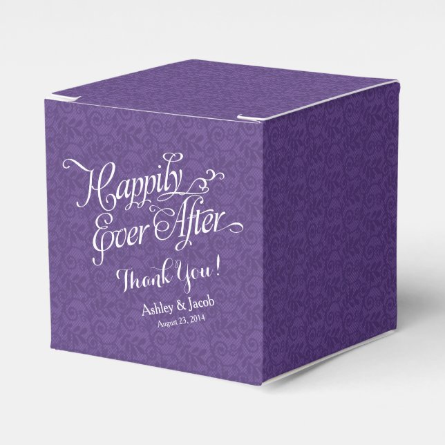 Purple Happily Ever After Personalised Wedding Favour Box (Front Side)