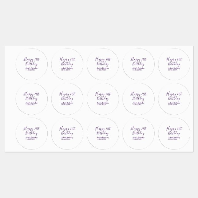 Purple happy 21st birthday name date Keychain (Sheet)