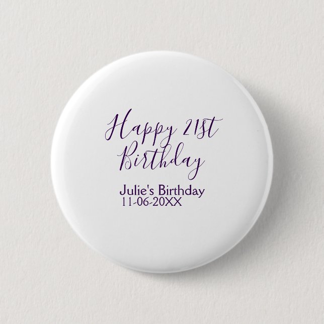 Purple happy 21st birthday name date Keychain 6 Cm Round Badge (Front)