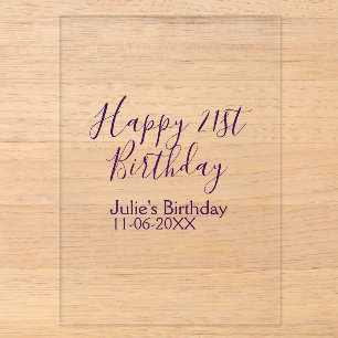 Purple happy 21st birthday name date Keychain Acrylic Invitations
