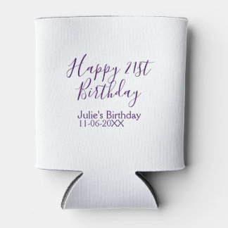 Purple happy 21st birthday name date Keychain Can Cooler
