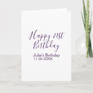 Purple happy 21st birthday name date Keychain Card