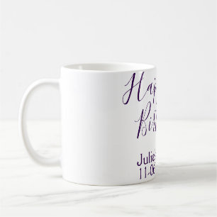 Purple happy 21st birthday name date Keychain Coffee Mug