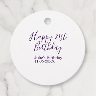 Purple happy 21st birthday name date Keychain Favour Tags