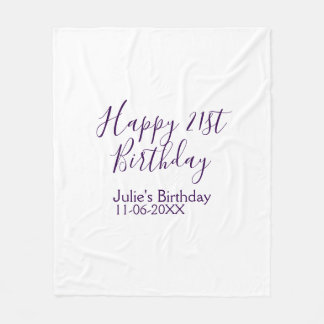 Purple happy 21st birthday name date Keychain Fleece Blanket