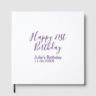 Purple happy 21st birthday name date Keychain Guest Book