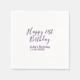 Purple happy 21st birthday name date Keychain Napkin