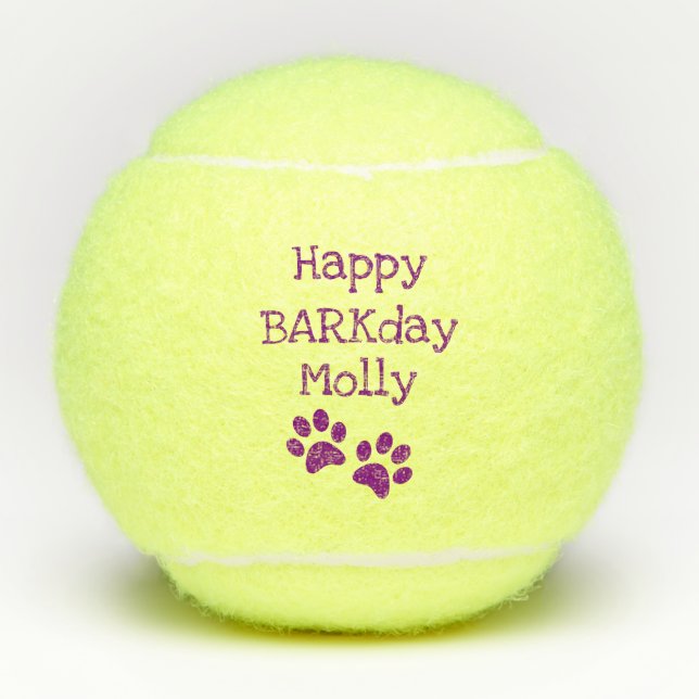 Purple Happy Barkday Birthday Pet Dog Toy Tennis Balls (Front)