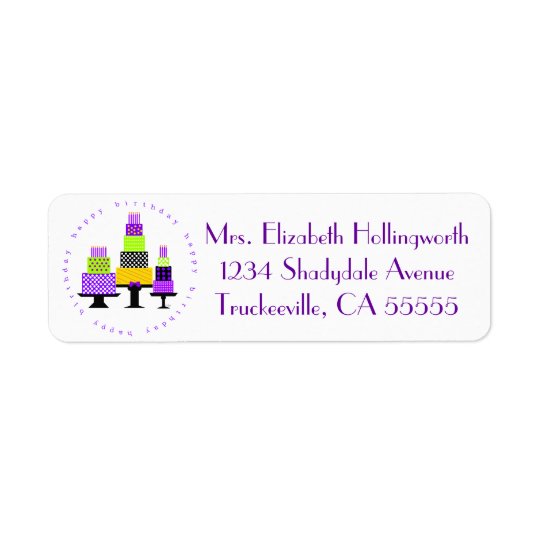 Purple Happy Birthday Cakes- Return Address Label