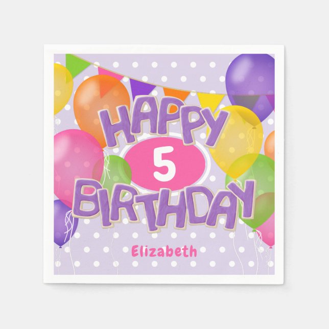 purple happy birthday cutout cookies w balloons napkin (Front)