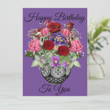 Purple Happy Birthday Floral Bouquet with Roses