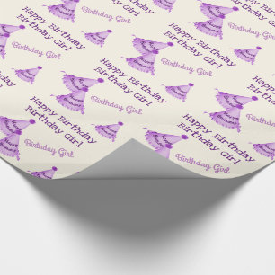 Purple Happy Birthday Girl - or Name - Party Hats Wrapping Paper