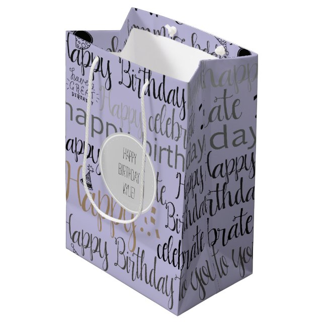 Purple Happy Birthday   Medium Gift Bag (Front Angled)