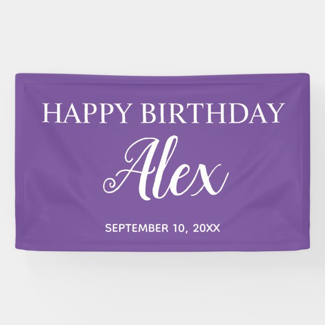 Purple Happy Birthday Party Name Banner (Horizontal)