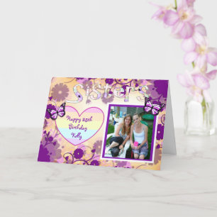Purple Happy Birthday Photo Card for Sister