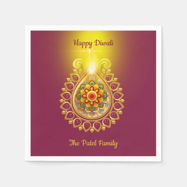 Purple Happy Diwali  Napkin (Front)