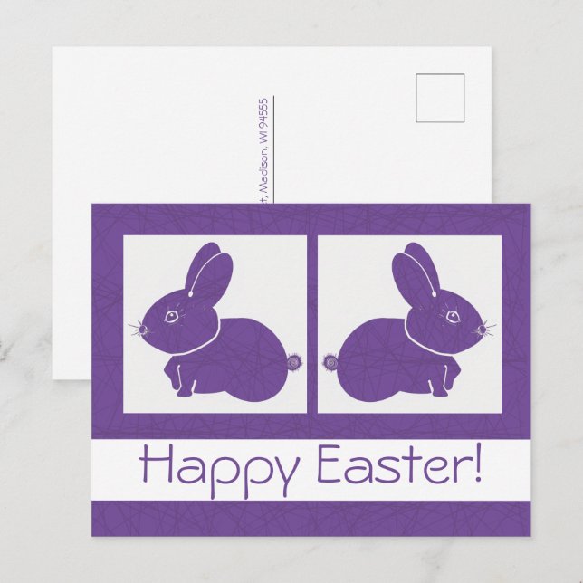 Purple Happy Easter Bunny  Postcard (Front/Back)