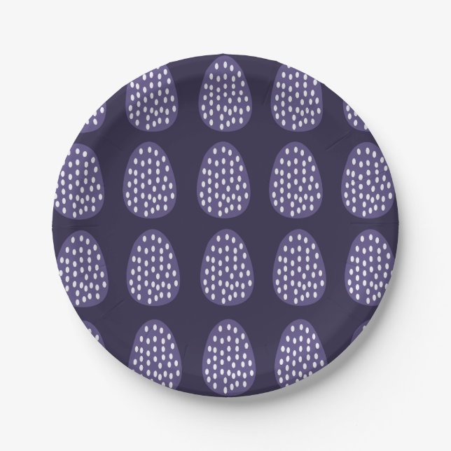 Purple Happy Easter Eggs Pattern Paper Plate (Front)