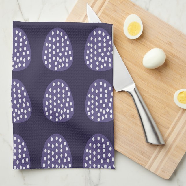 Purple Happy Easter Eggs Pattern Tea Towel (Quarter Fold)
